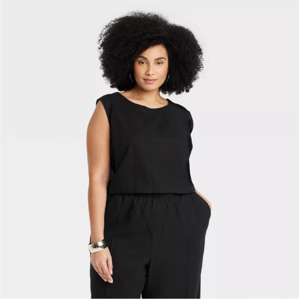 A new day linen, black cropped top - 1x